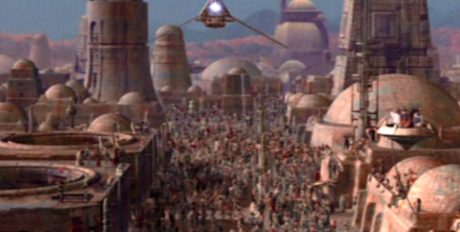 A bustling street in Mos Eisley