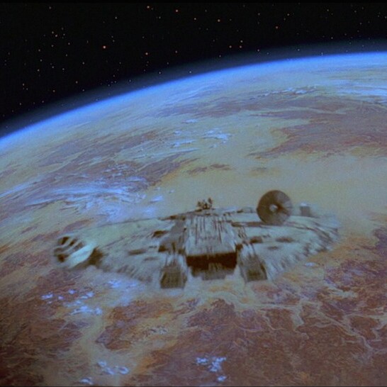 The millenium falcon taking off from tatooine