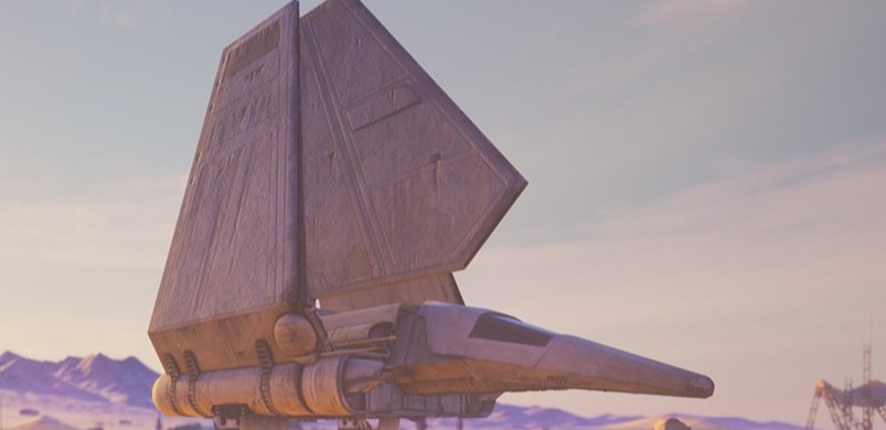 Ship landing on flat desert land